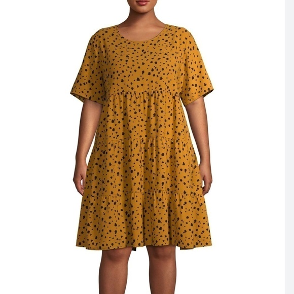 Terra & Sky Plus Size Gold Leopard Print Spot Multi-Tier Dress Sz 3X 24w-26w - Picture 1 of 16
